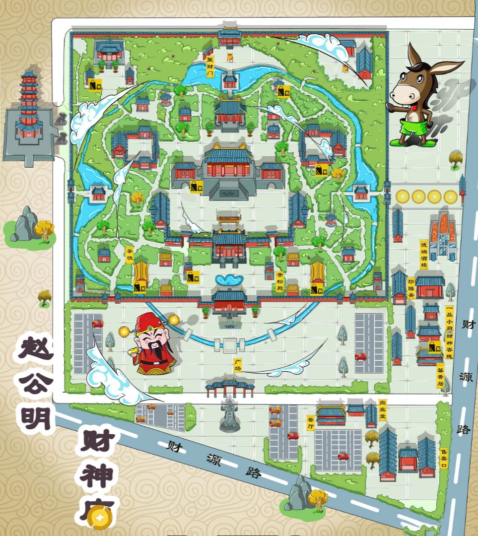 虎林寺庙类手绘地图
